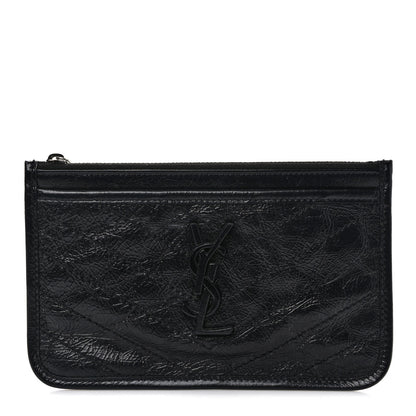 Saint Laurent Crinkled Calfskin Matelasse Monogram Niki Bill Pouch Black 1 of 7