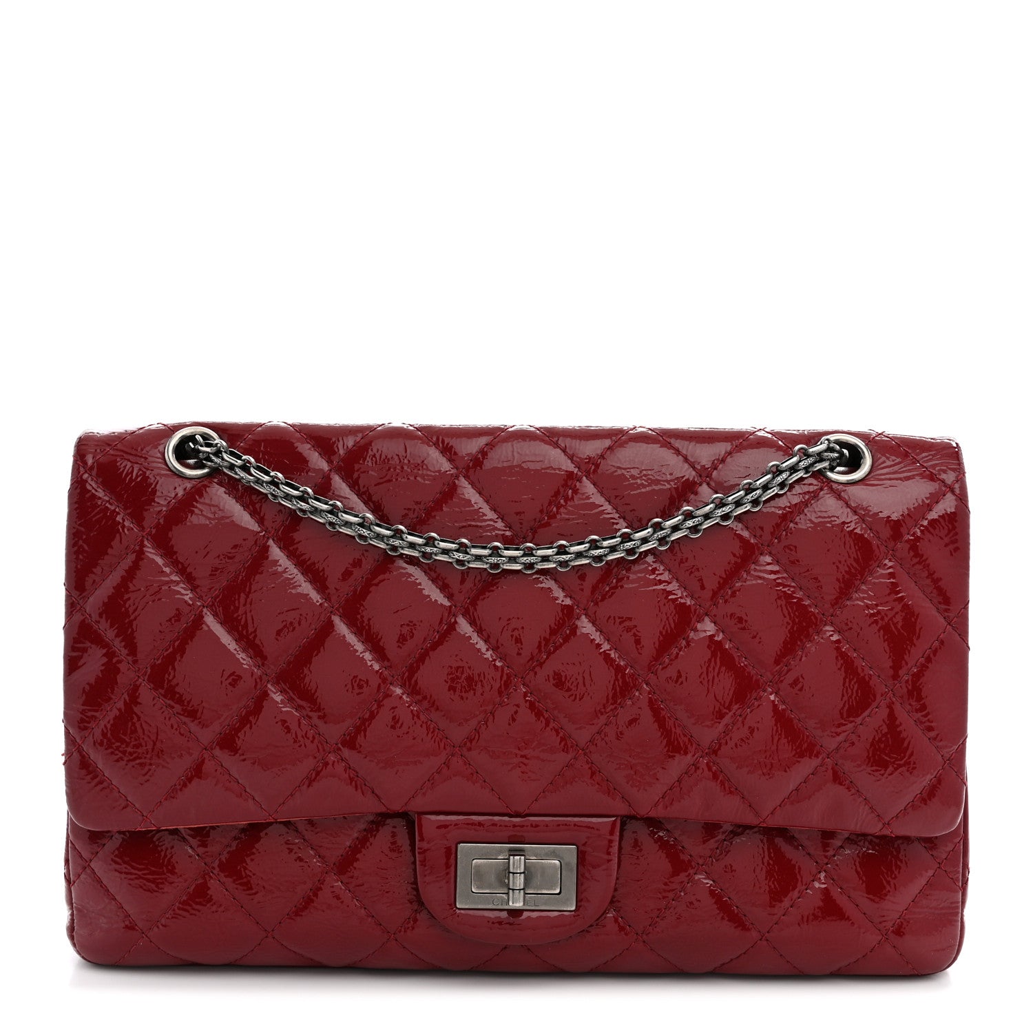 Chanel Distressed Patent Quilted 2.55 Reissue 227 Flap Raspberry Red 1 of 12