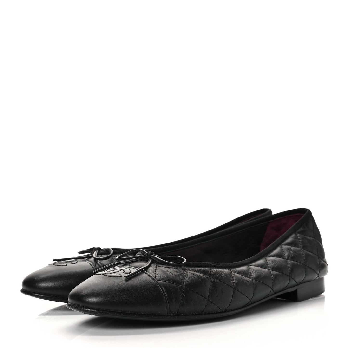Aged Calfskin Quilted CC Cap Toe Ballerina Flats 40 Black
