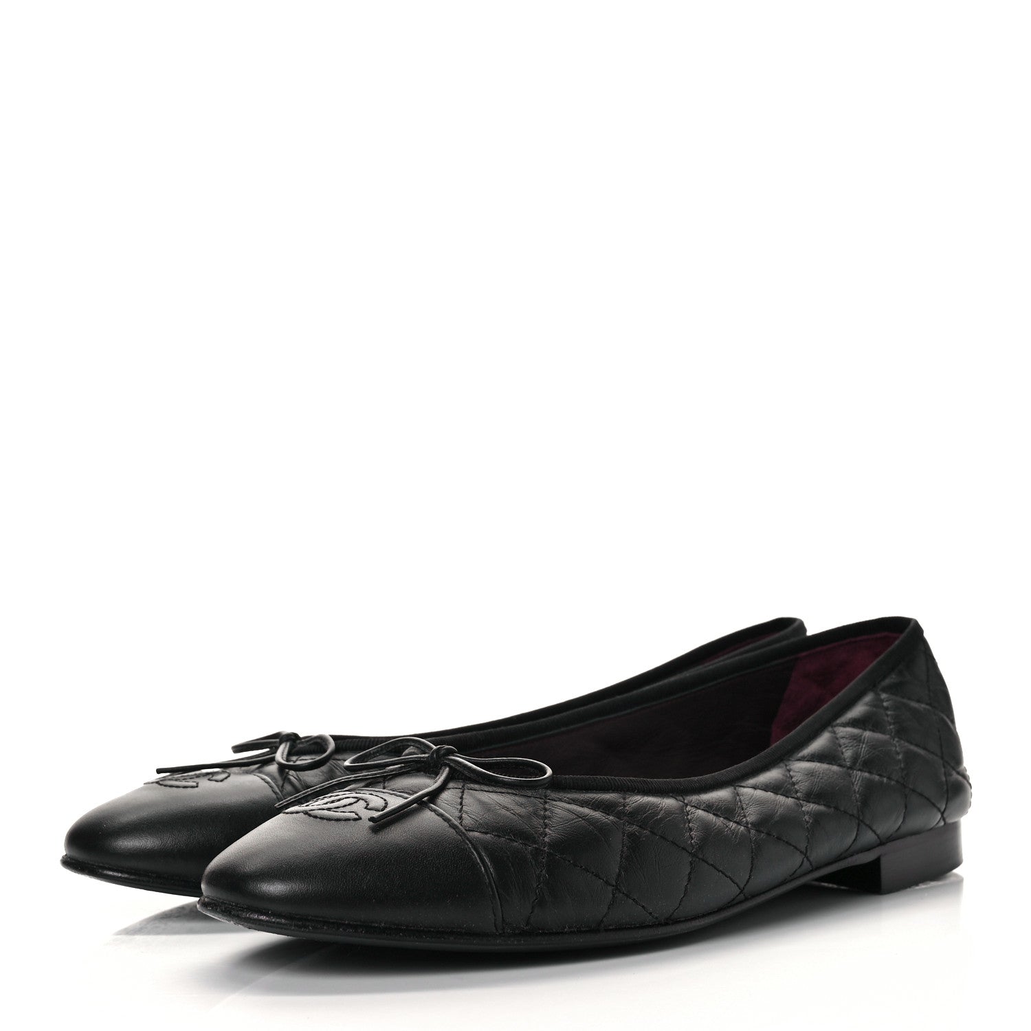 Chanel Aged Calfskin Quilted CC Cap Toe Ballerina Flats 40 Black 3 of 10