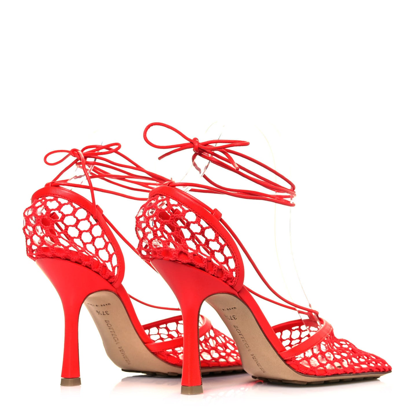 Mesh Nappa Stretch Ankle Tie Sandals 37.5 Tomato