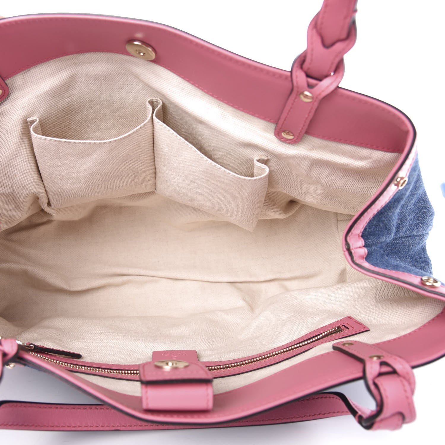 Gucci Denim Calfskin Denim Tote Pink 6 of 12