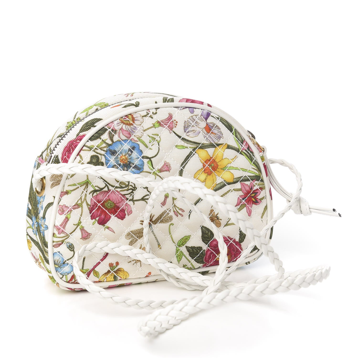 Gucci Canvas Flora Floral Trapuntata Mini Zumi Dome Shoulder Bag White 2 of 9