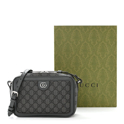 Gucci GG Supreme Monogram Textured Dollar Calfskin Small Ophidia Top Handle Shoulder Bag Grey Black Graphite Grey 14 of 14
