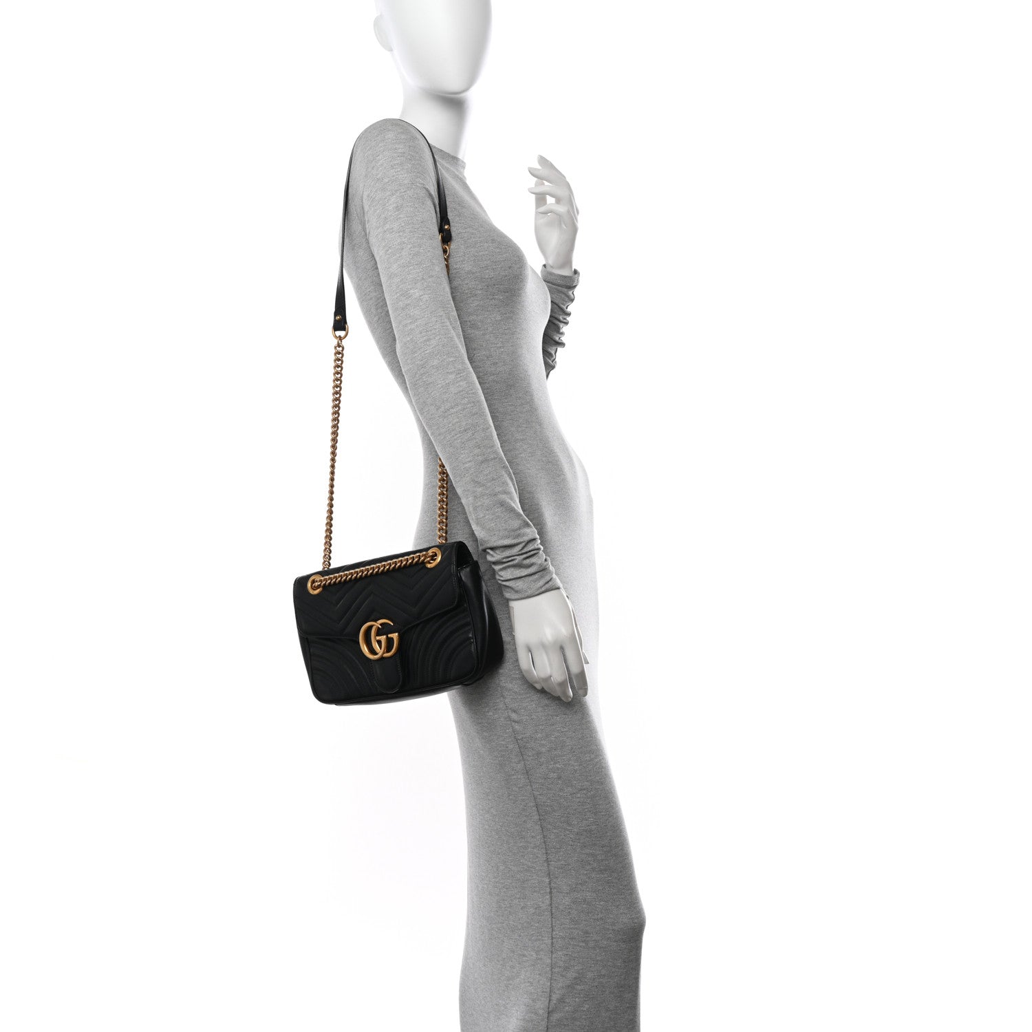 Gucci Calfskin Matelasse Small GG Marmont Shoulder Bag Black 2 of 10