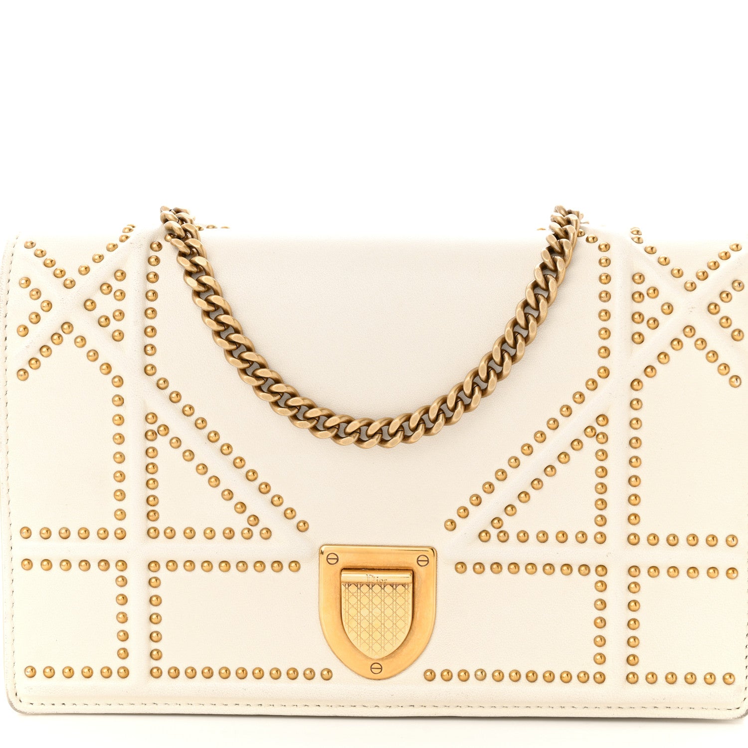 Christian Dior Lambskin Studded Diorama Wallet on Chain Pouch Off White 8 of 13