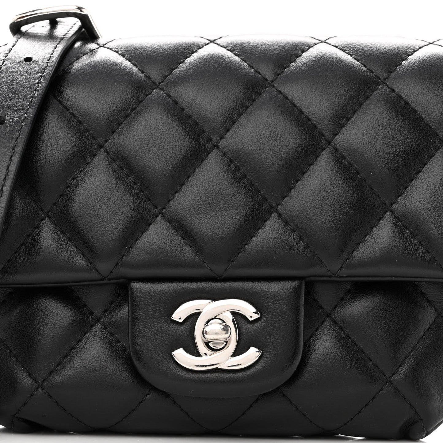 Calfskin Quilted CC Uniform Flap Belt Bag Black
