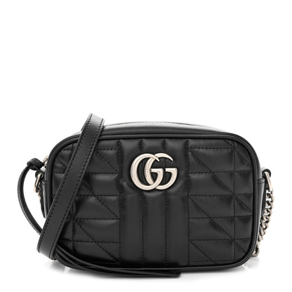 Gucci Calfskin Matelasse Aria Mini GG Marmont Chain Shoulder Bag Black 1 of 10