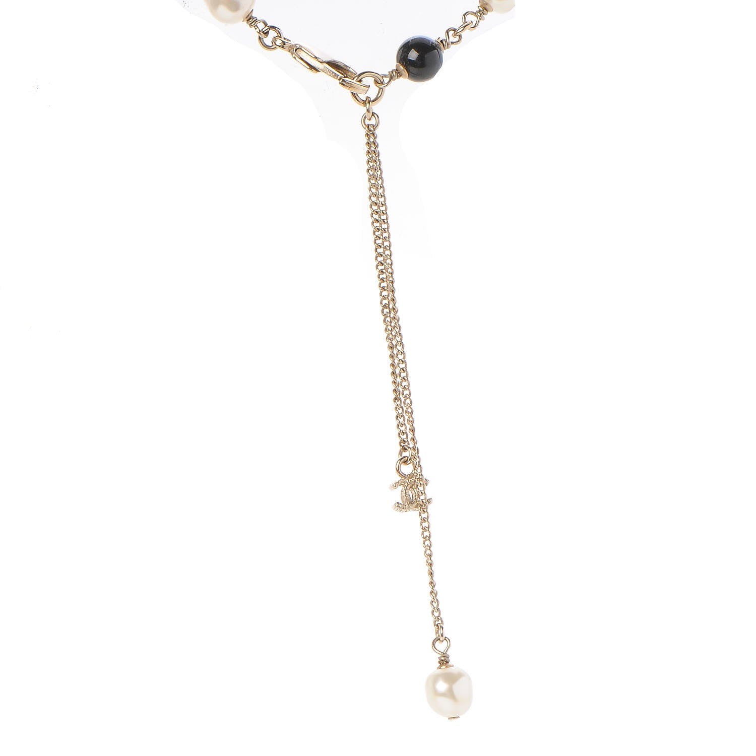 Chanel Pearl Bead Enamel CC Long Necklace Black Gold 6 of 7