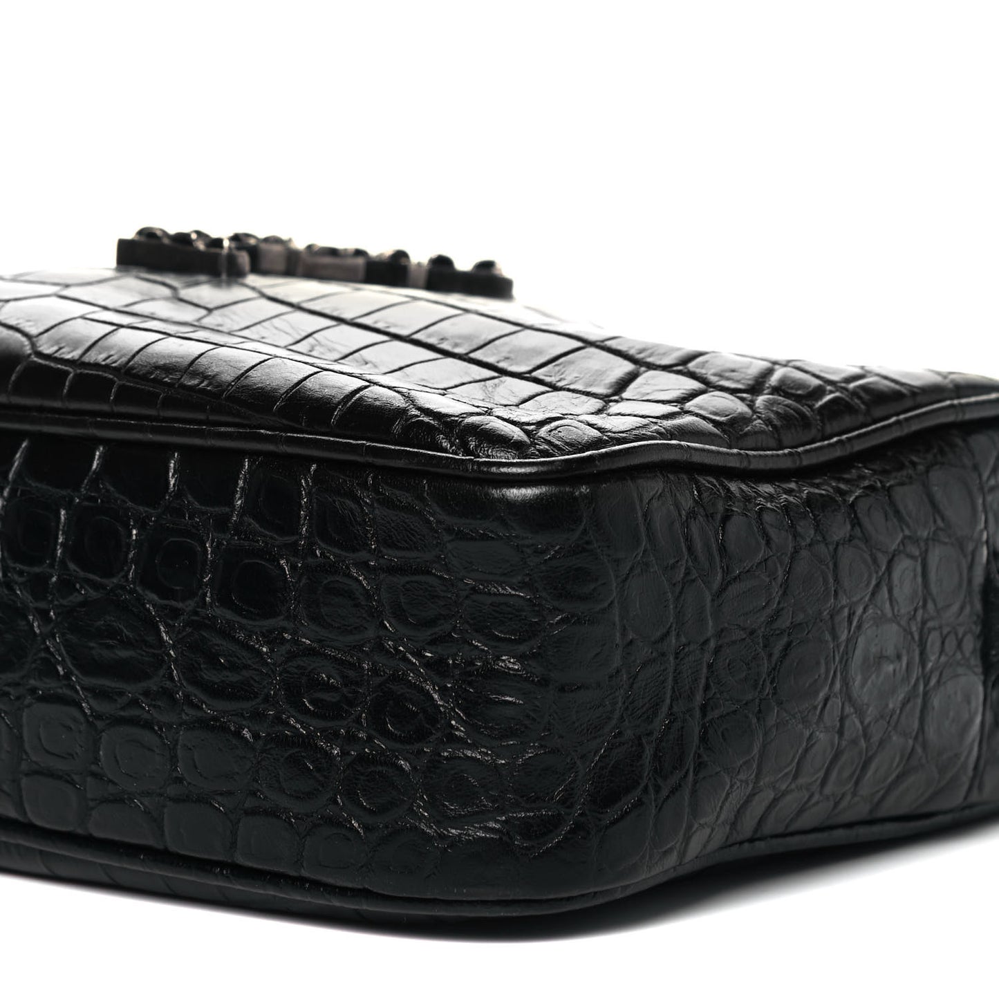 Calfskin Crocodile Embossed Monogram Lou Camera Bag Black