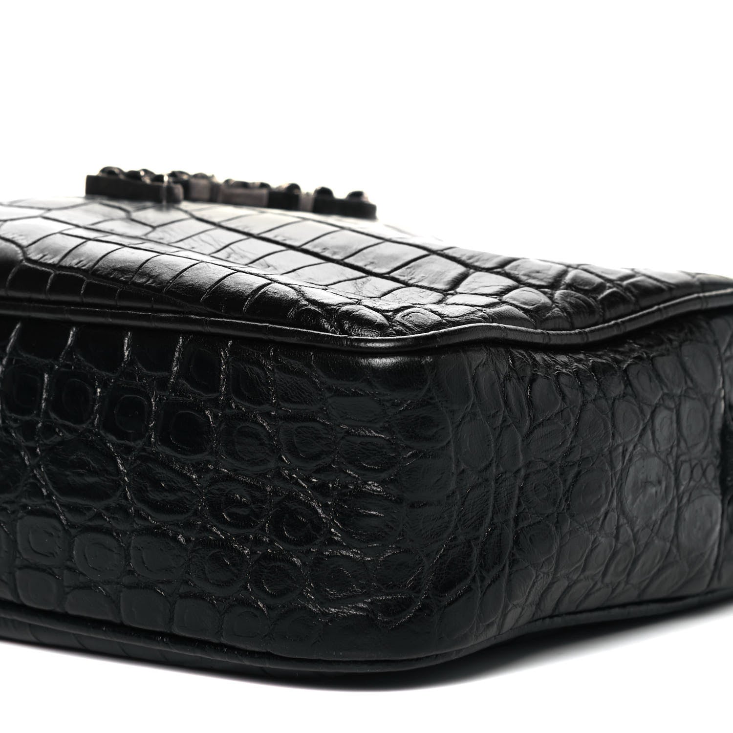 Saint Laurent Calfskin Crocodile Embossed Monogram Lou Camera Bag Black 9 of 9