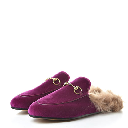 Gucci Velvet Fur Womens Princetown Slippers 36 Fucsia Violet Cyclamen Natural 3 of 8
