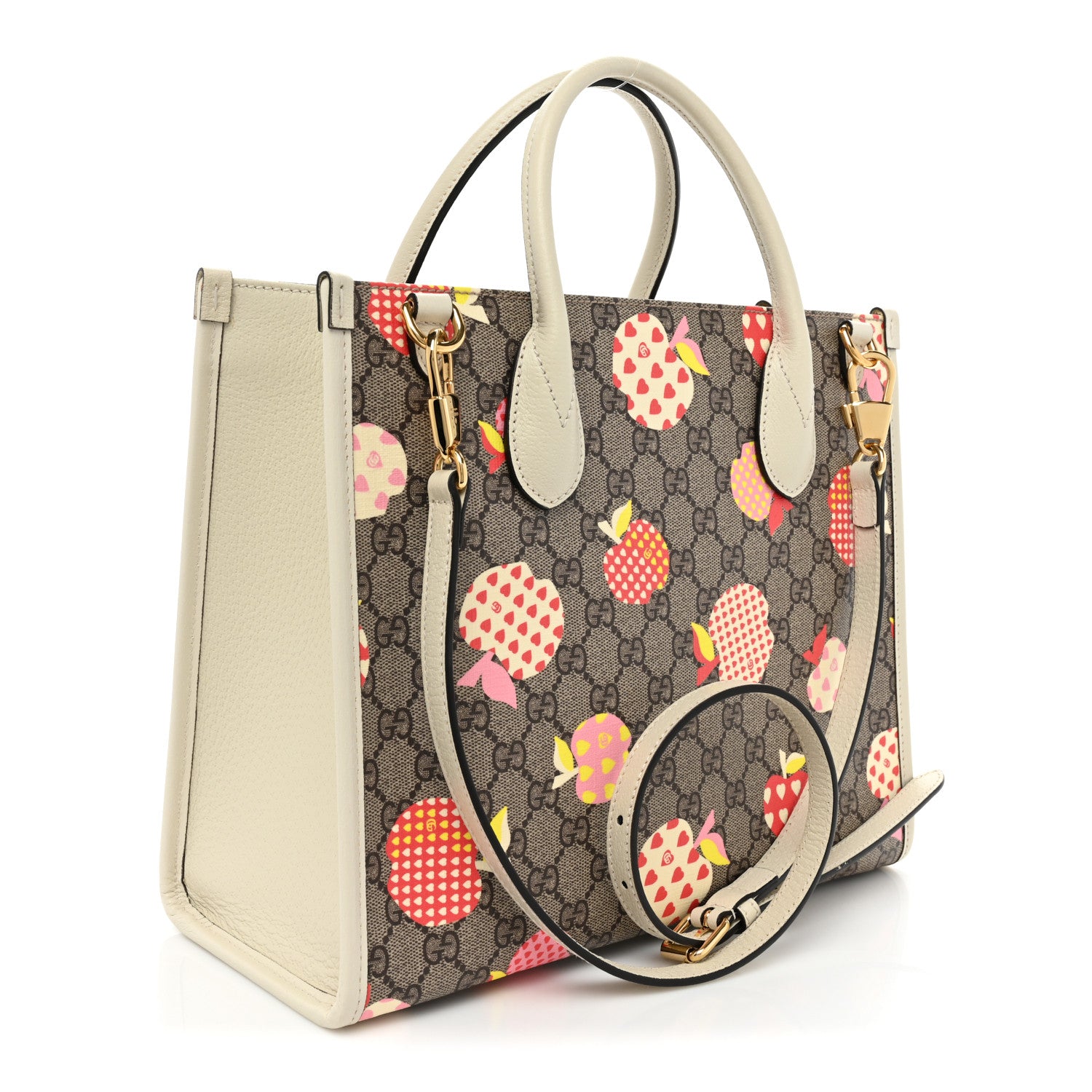 Gucci GG Supreme Monogram Textured Calfskin Les Pommes Small Retro Interlocking G Tote Bag Beige Multicolor Mystic White 3 of 10