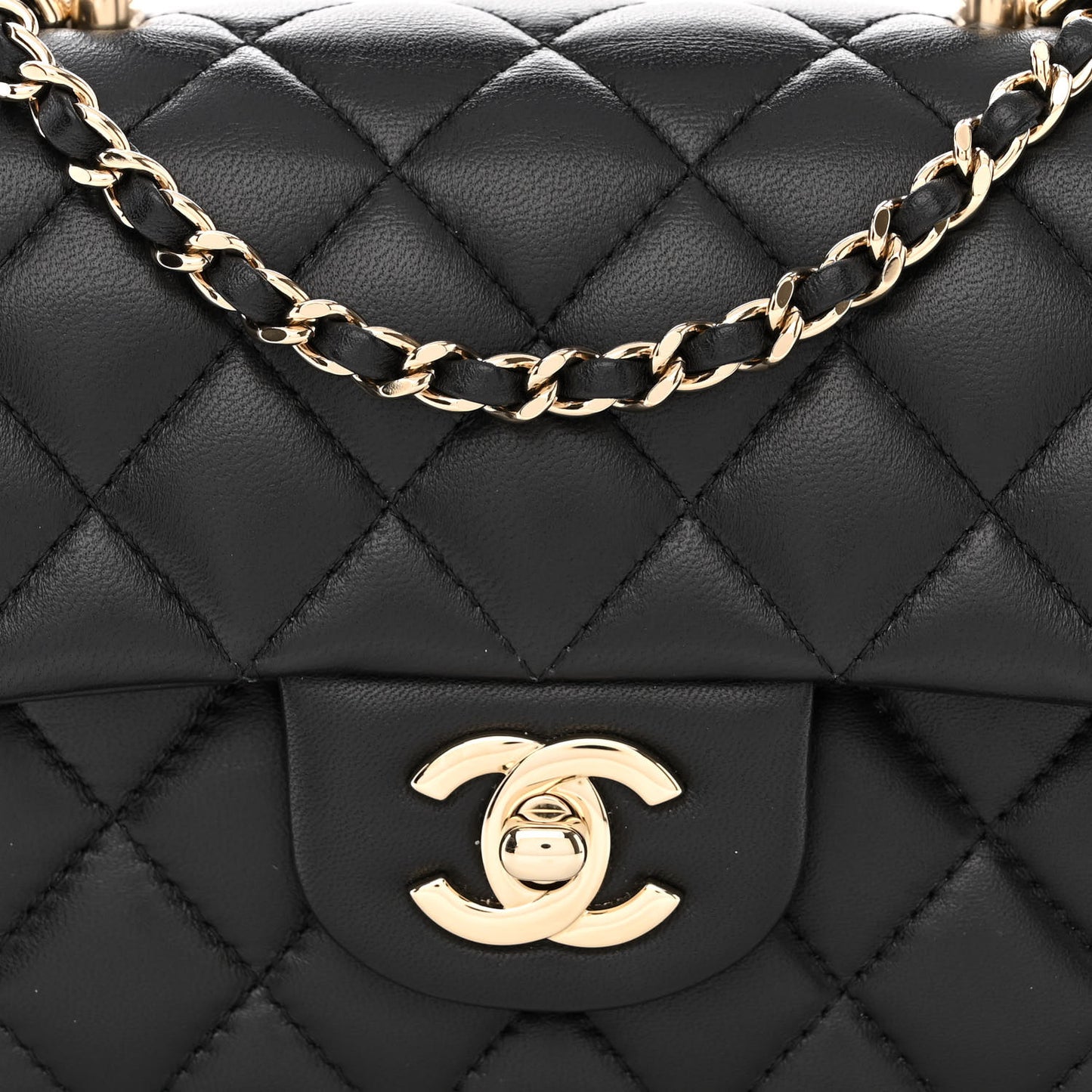 Lambskin Quilted Mini Top Handle Rectangular Flap Black