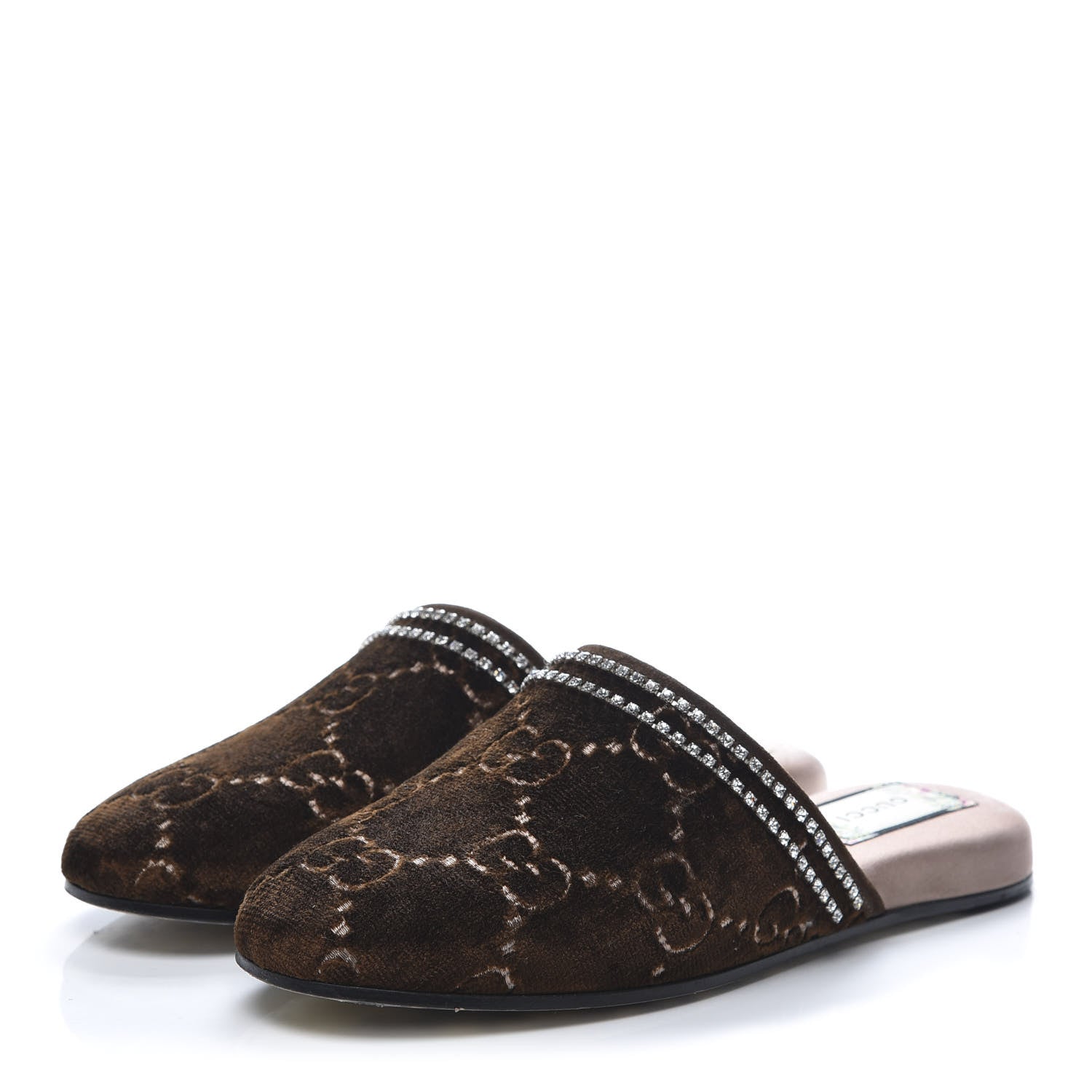 Gucci Velvet GG Monogram Crystal Womens Slippers 36.5 Brown Vintage Cocoa 3 of 8