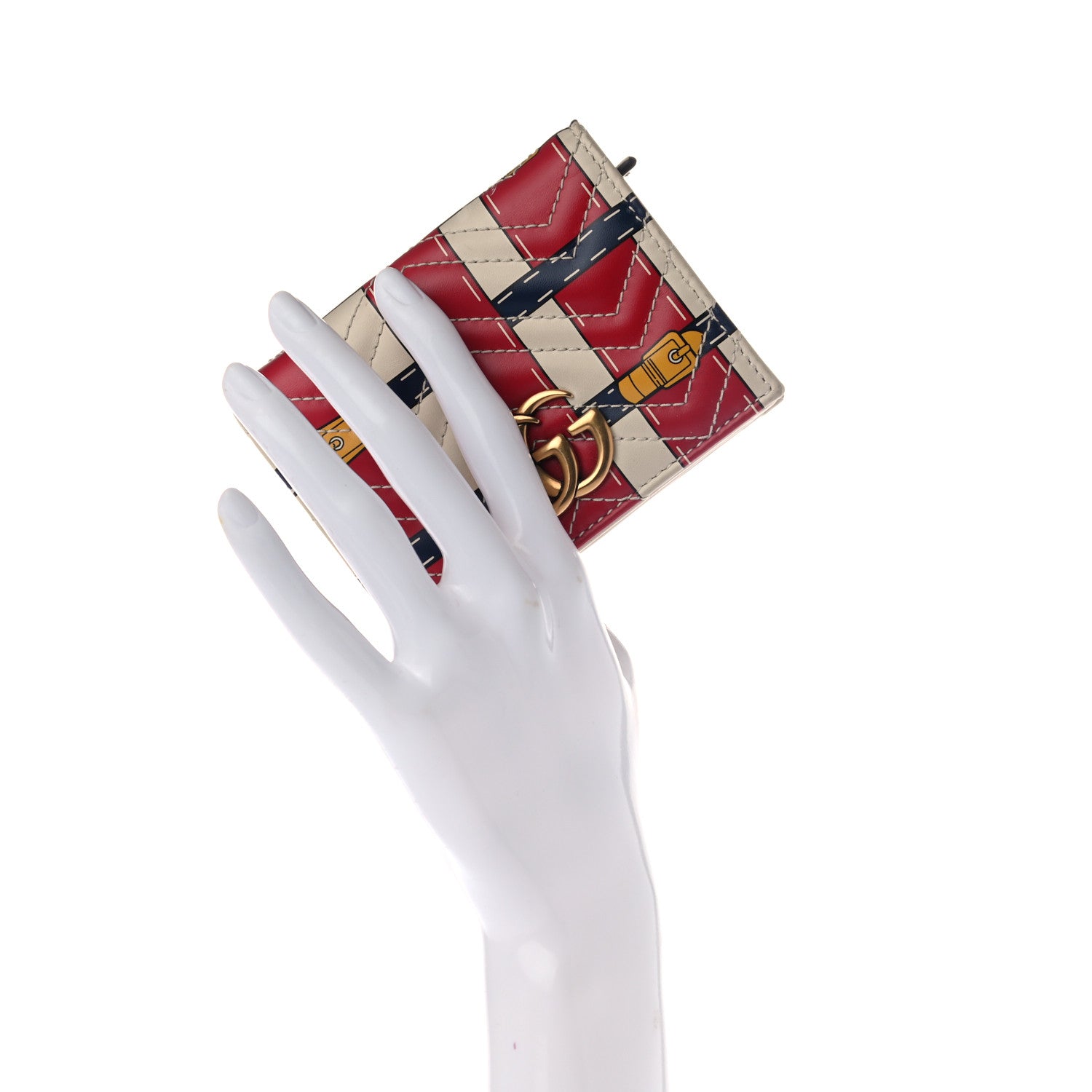 Gucci Calfskin Matelasse Trompe L'Oeil Print GG Marmont Card Case Wallet Off White 2 of 7