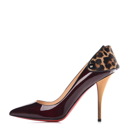 Christian Louboutin Patent Pony Hair Leopard Print Huguette 100 Pumps 39 Rouge Noir Leopard 1 of 15