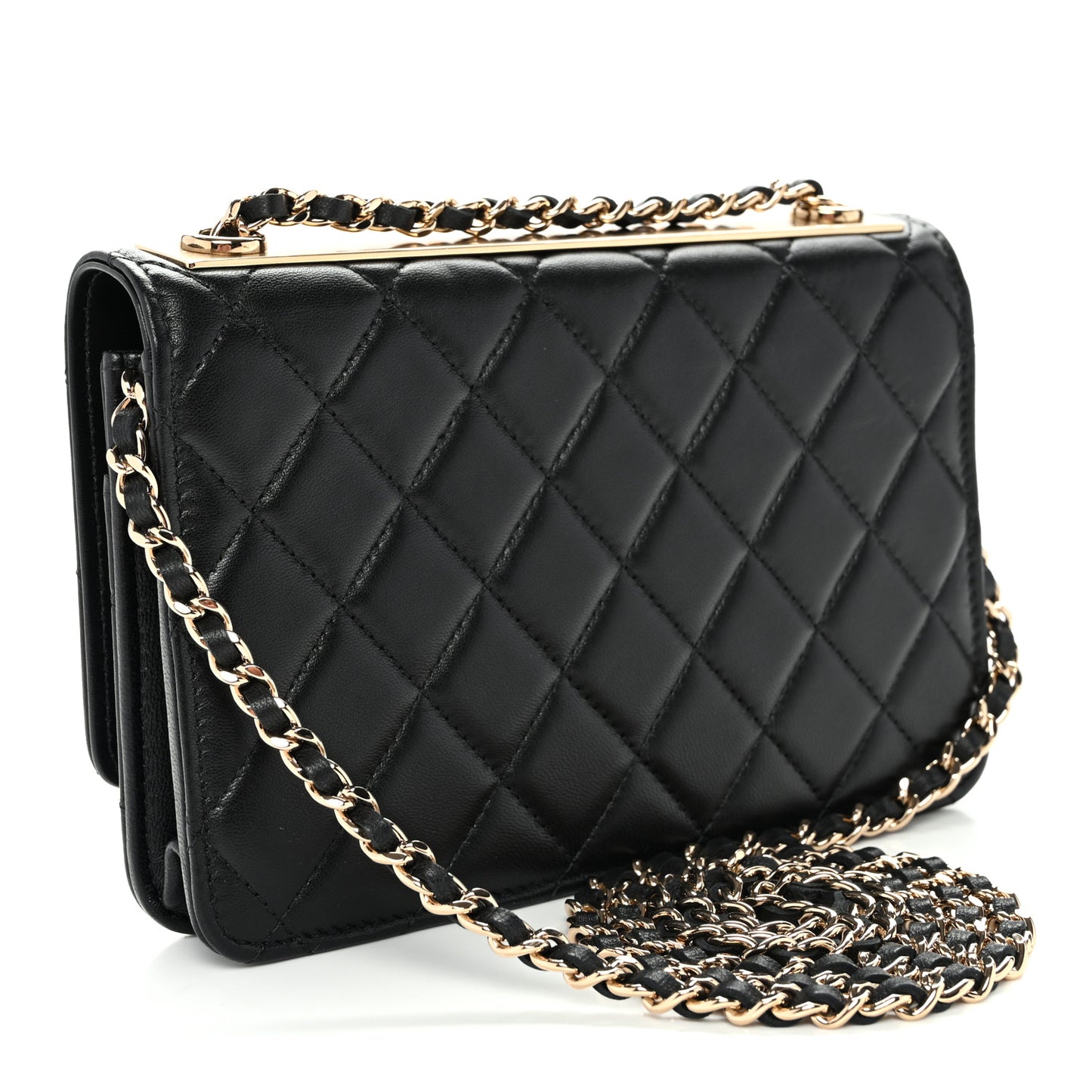 Lambskin Quilted Trendy CC Wallet On Chain WOC Black