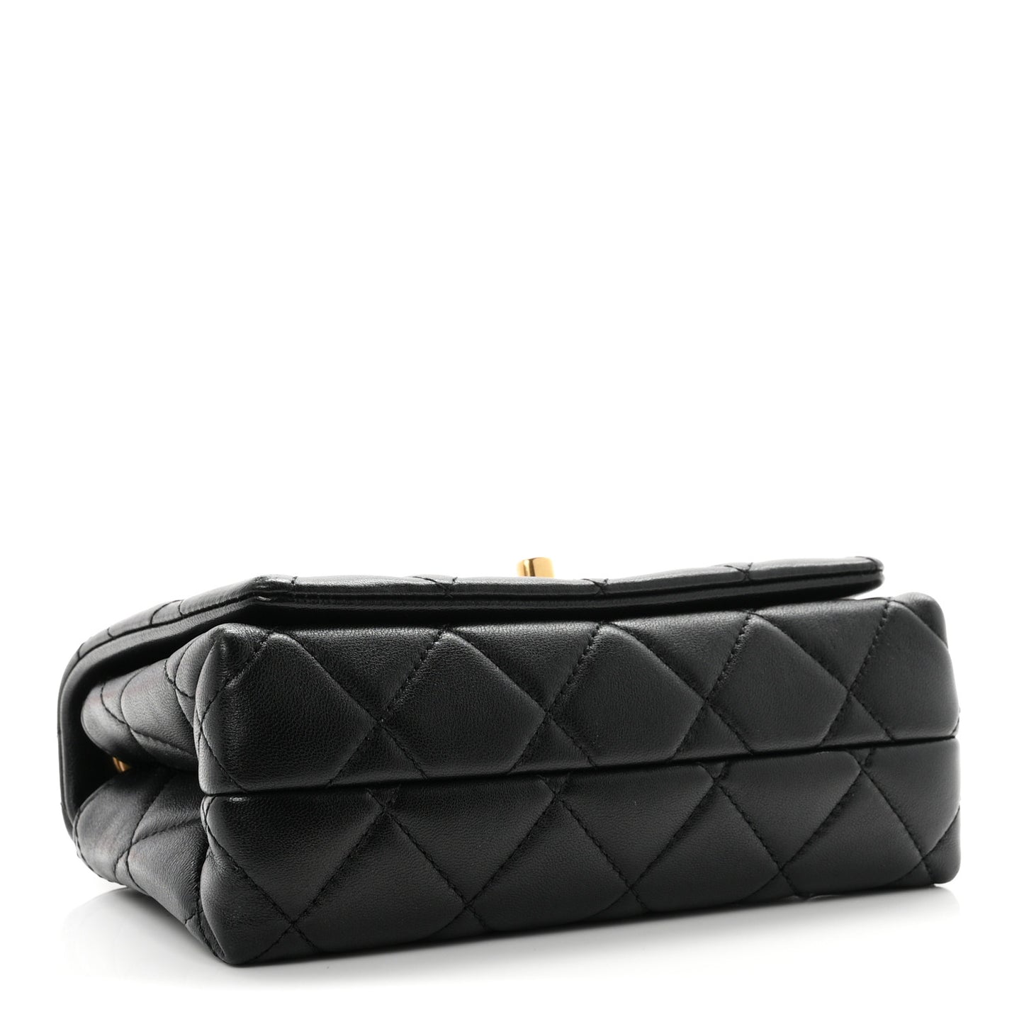 Shiny Lambskin Quilted Enamel CC Mini Flap Black