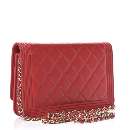 Chanel Lambskin Quilted Boy Wallet On Chain WOC Red 3 of 12