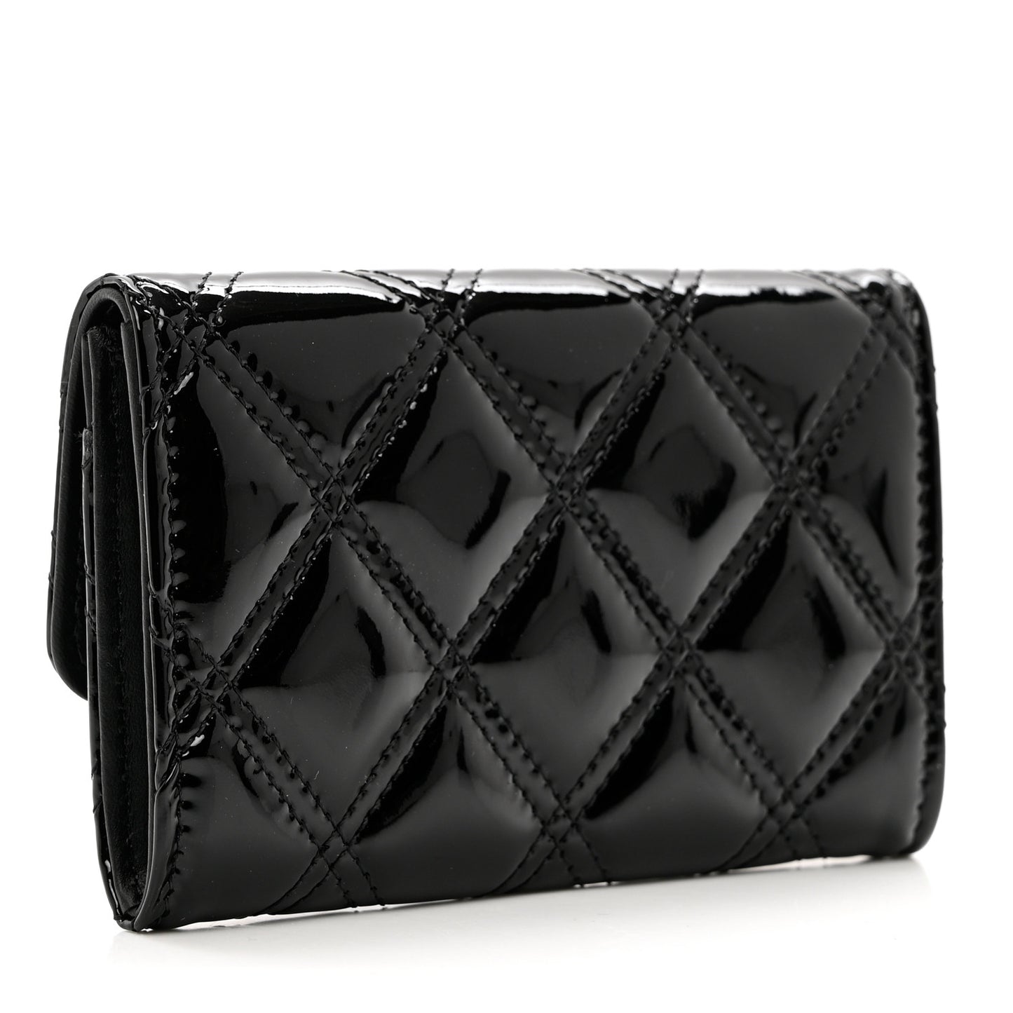 Patent Quilted Flap Card Holder Black