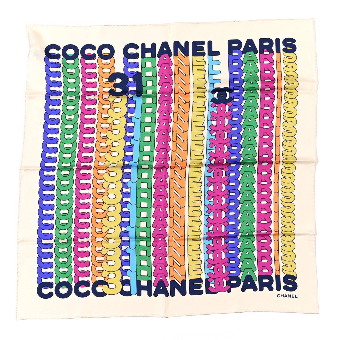 Silk Twill Printed Bandana Ecru Black Multicolor