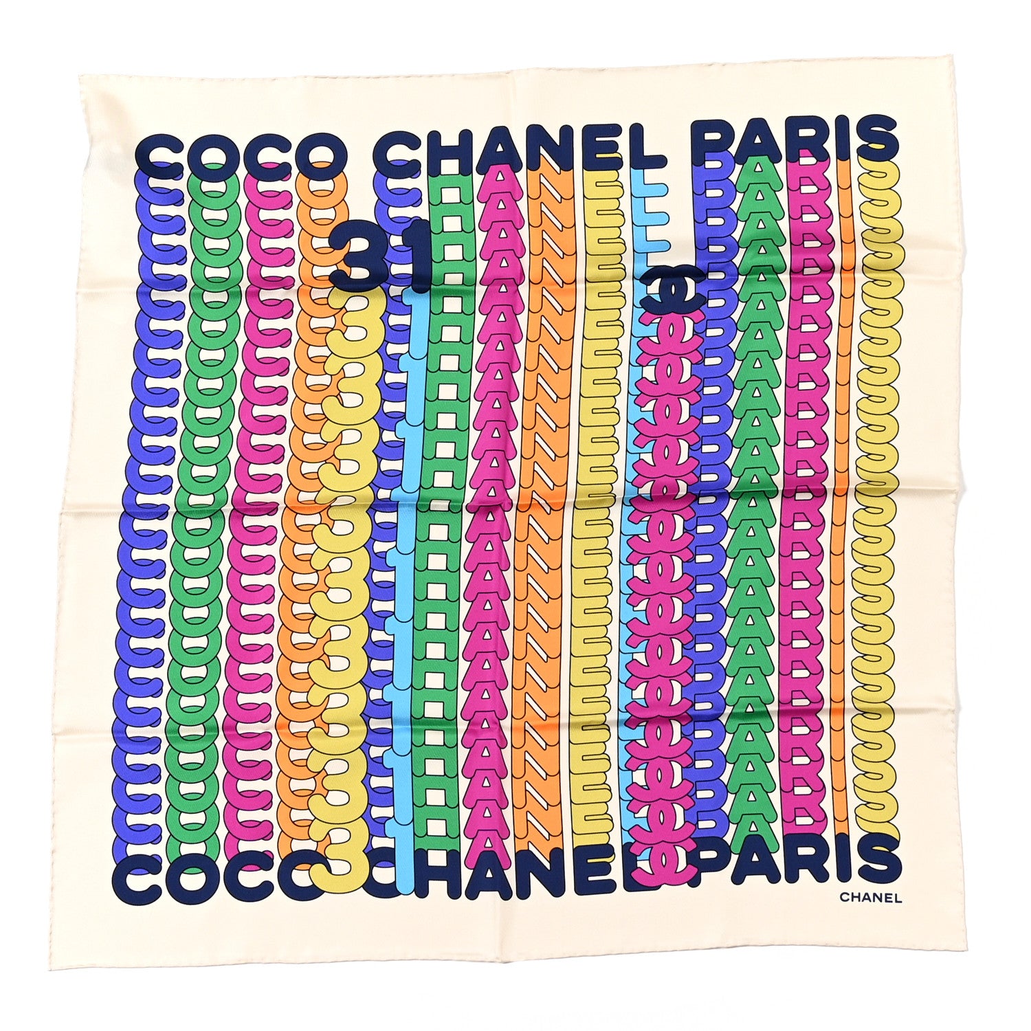 Chanel Silk Twill Printed Bandana Ecru Black Multicolor 1 of 5