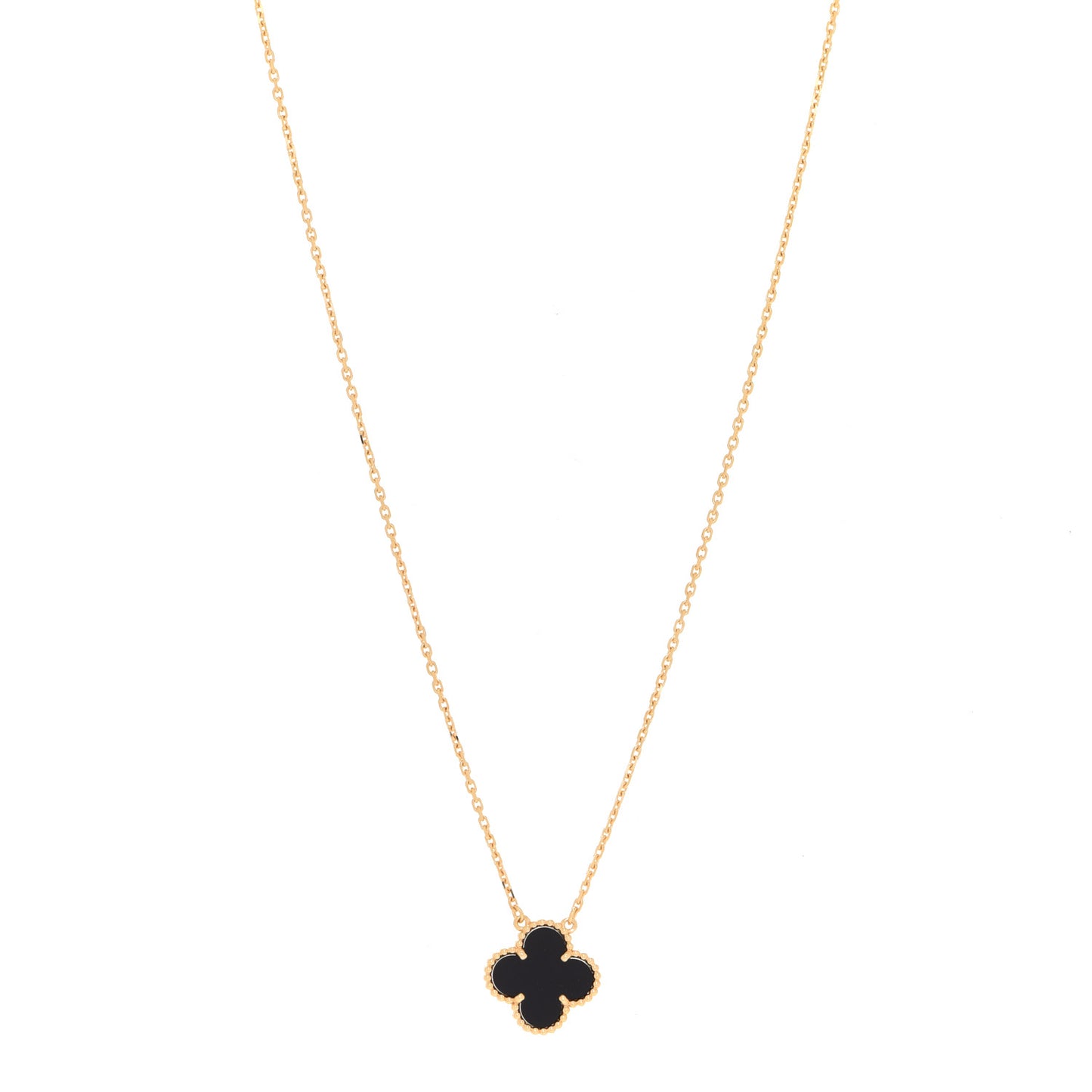 18K Yellow Gold Black Onyx Vintage Alhambra Pendant Necklace
