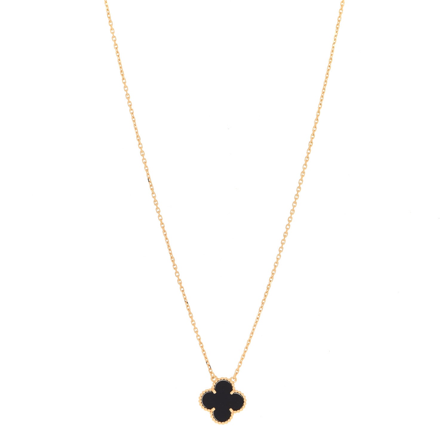 Van Cleef & Arpels 18K Yellow Gold Black Onyx Vintage Alhambra Pendant Necklace 1 of 6