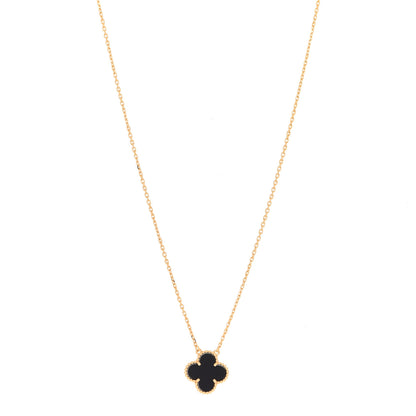 Van Cleef & Arpels 18K Yellow Gold Black Onyx Vintage Alhambra Pendant Necklace 1 of 6