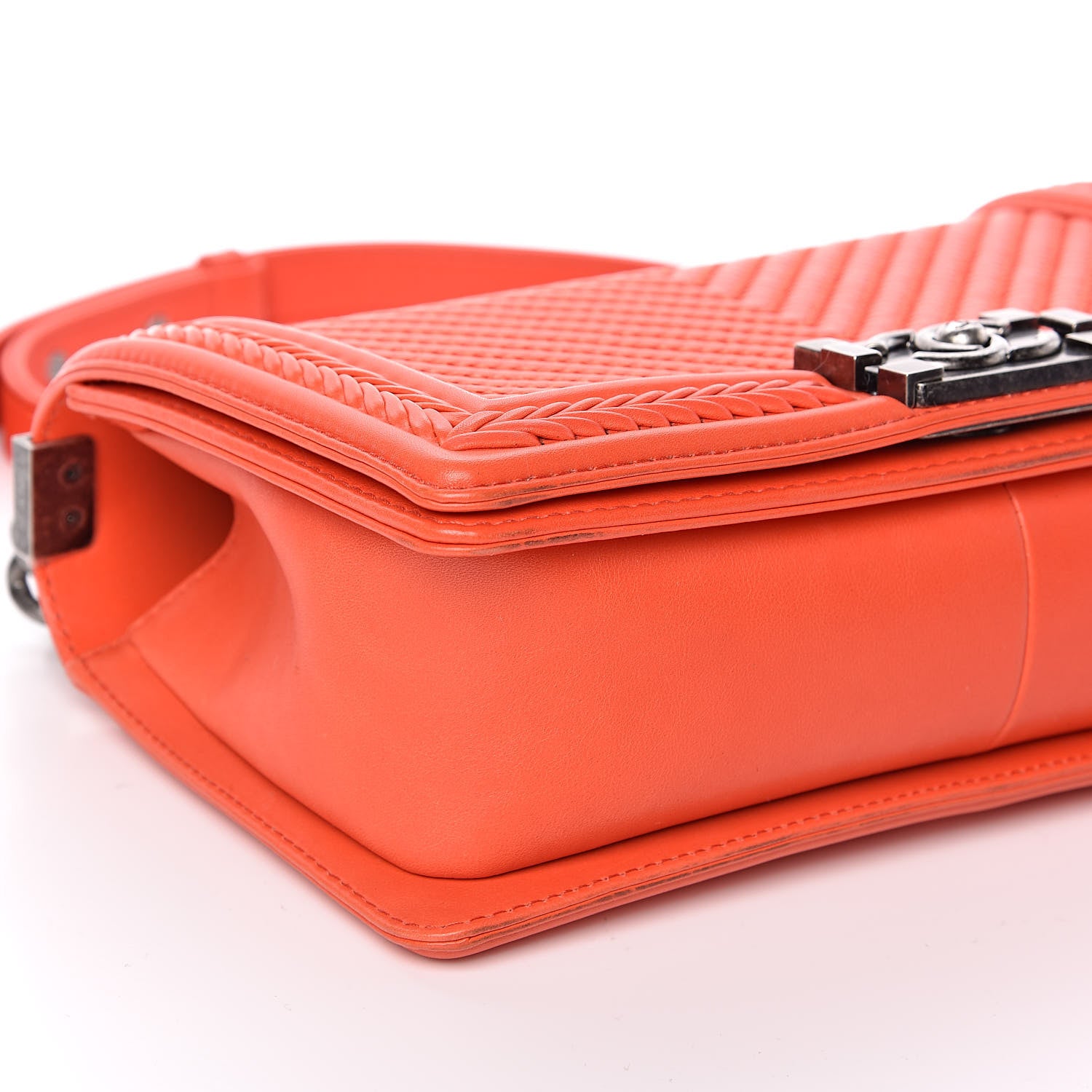 Chanel Calfskin Chevron Quilted Medium Braided Boy Flap Orange 8 of 11