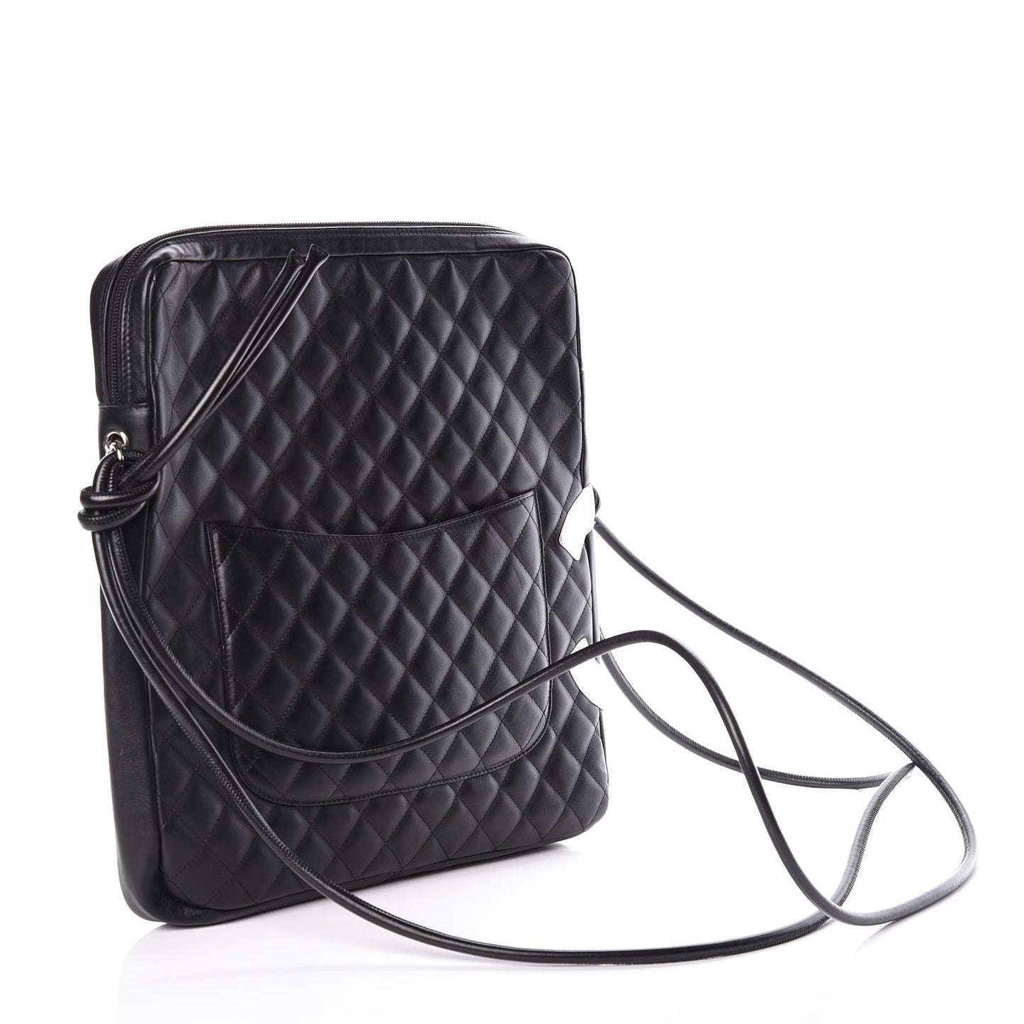 Calfskin Quilted Large Cambon Messenger Black White