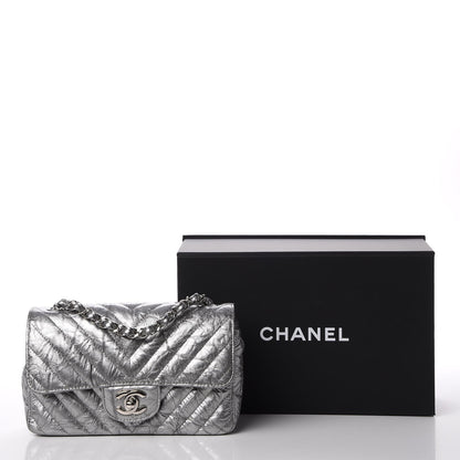 Chanel Patent Metallic Crumpled Calfskin Chevron Quilted Mini Rectangular Flap Silver 11 of 11