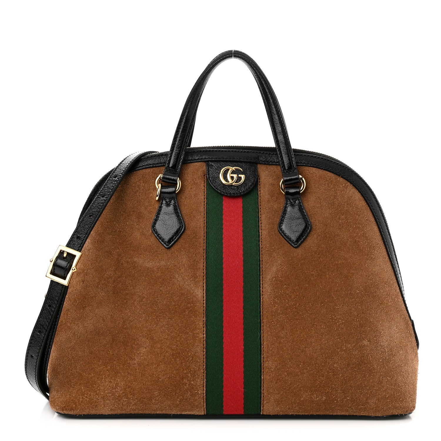 Gucci Suede Patent Web Medium Ophidia Top Handle Dome Bag Nocciola Black 1 of 11