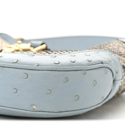 Gucci Snakeskin Ostrich Calfskin Small Jackie 1961 Hobo Blue Multicolor 10 of 11