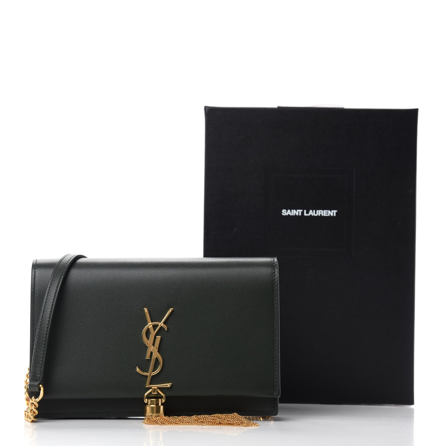 Saint Laurent Smooth Calfskin Classic Monogram Kate Tassel Chain Wallet Dark Leaf 10 of 10