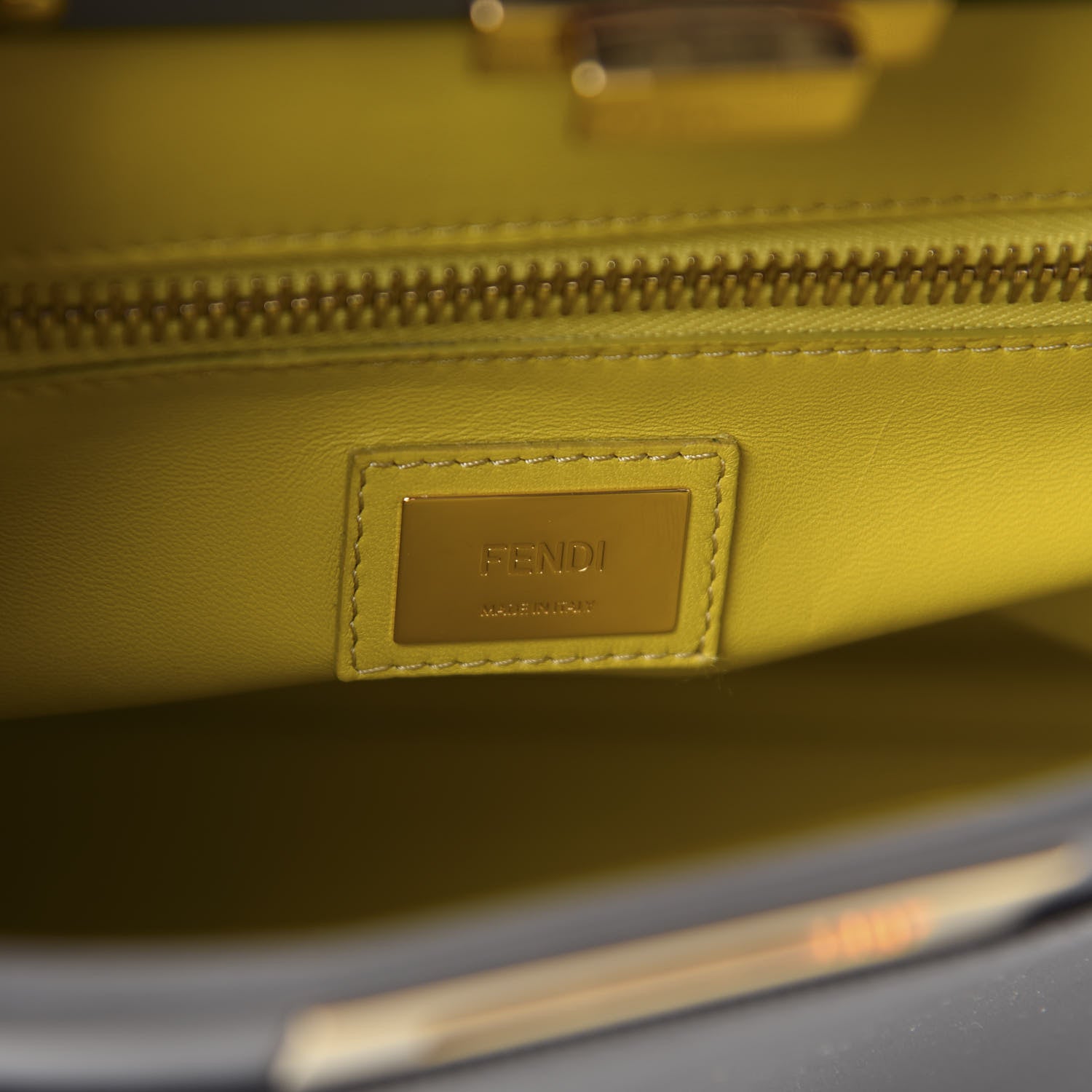 Fendi Vitello Morgan Shiny Nappa Medium Peekaboo Iconic Satchel Piombo Lime 11 of 12