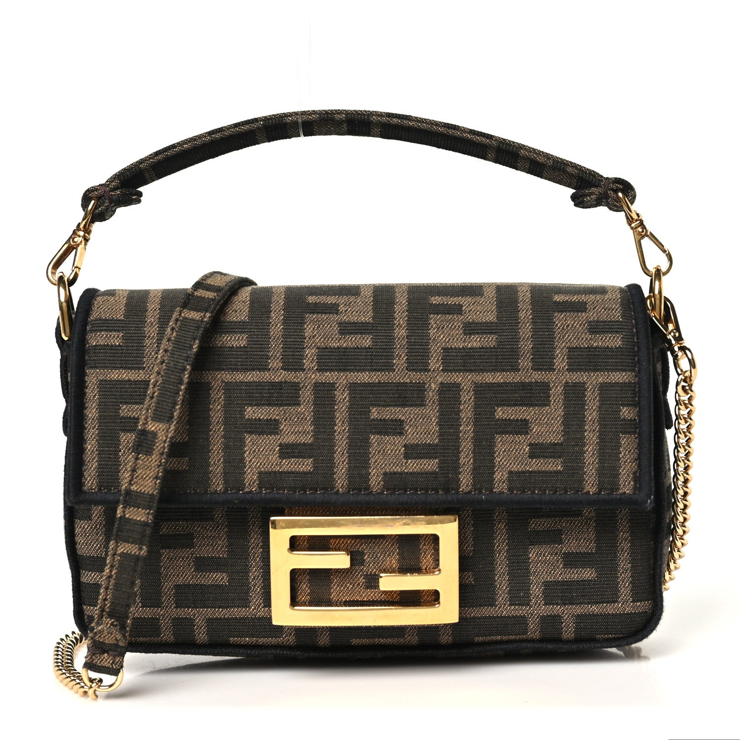 Fendi Fabric Jacquard FF 1974 Mini Baguette Tobacco Moro Black 1 of 10