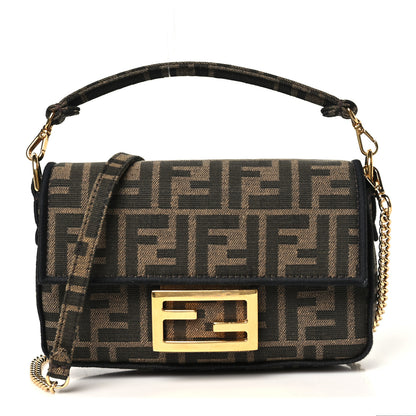 Fendi Fabric Jacquard FF 1974 Mini Baguette Tobacco Moro Black 1 of 10