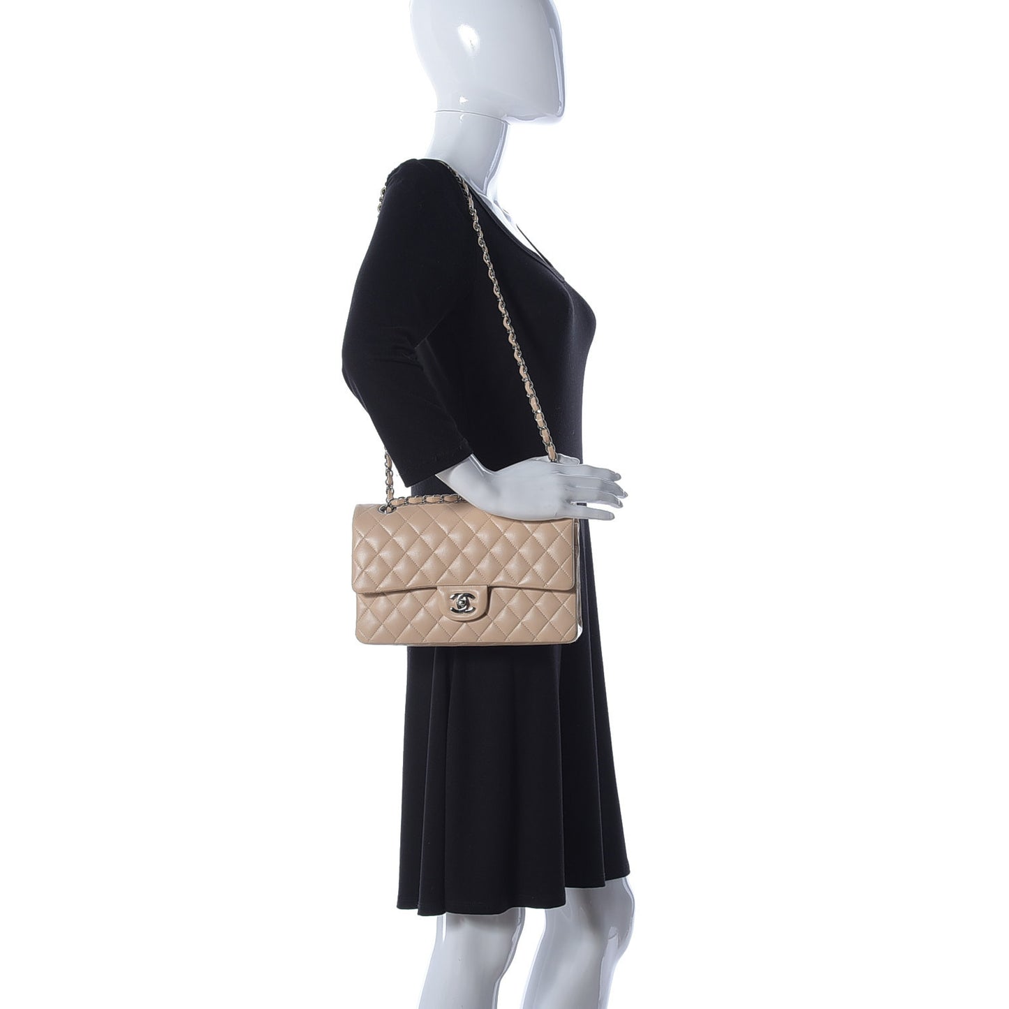 Lambskin Quilted Medium Double Flap Beige