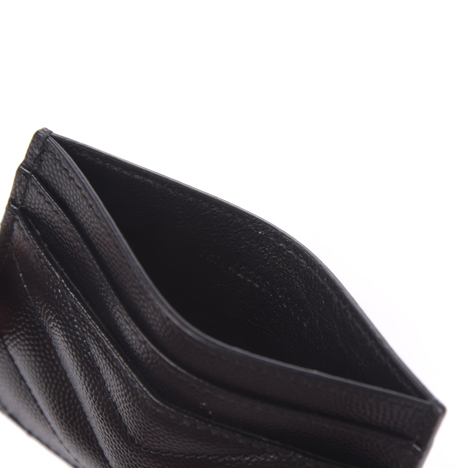 Saint Laurent Grain De Poudre Matelasse Chevron Monogram Credit Card Case Black 8 of 9