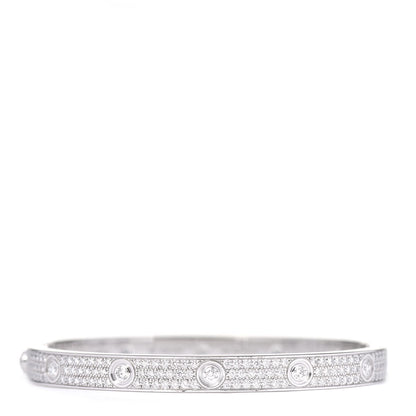 Cartier 18K White Gold Diamond LOVE Full Paved Bracelet 19 1 of 6