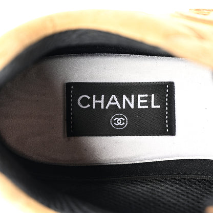 Chanel Nylon Suede Calfskin Printed CC Sneakers 42 Beige 7 of 9