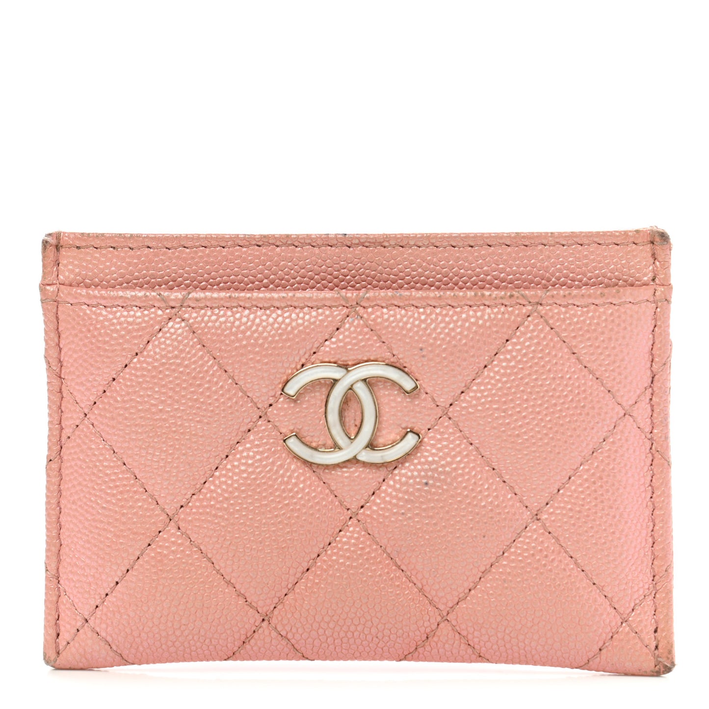 Iridescent Caviar Quilted Card Holder Rose Pink