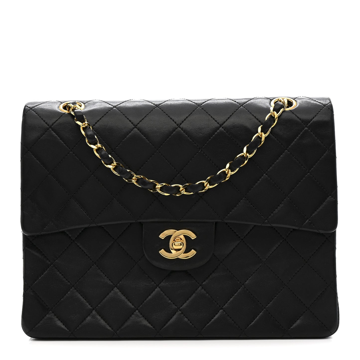 Lambskin Quilted Medium Double Flap Black