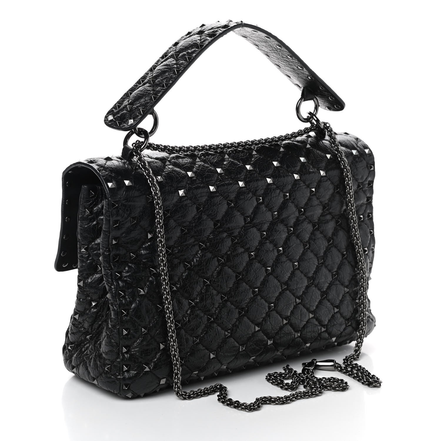Valentino Garavani Craquele Nappa Large Rockstud Spike Shoulder Bag Black 3 of 9