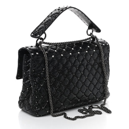 Valentino Garavani Craquele Nappa Large Rockstud Spike Shoulder Bag Black 3 of 9