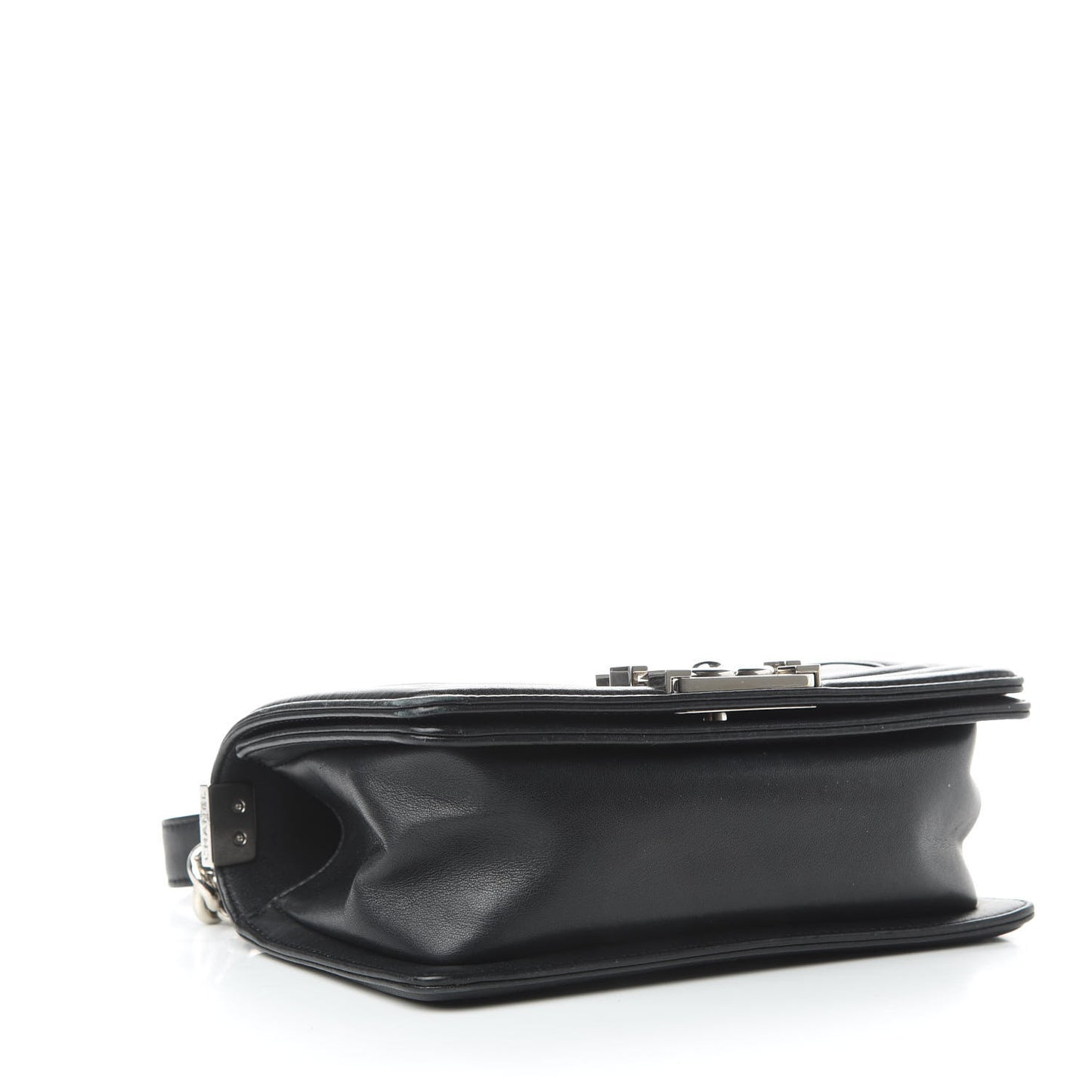 Calfskin Chevron Quilted Small Boy Flap Black