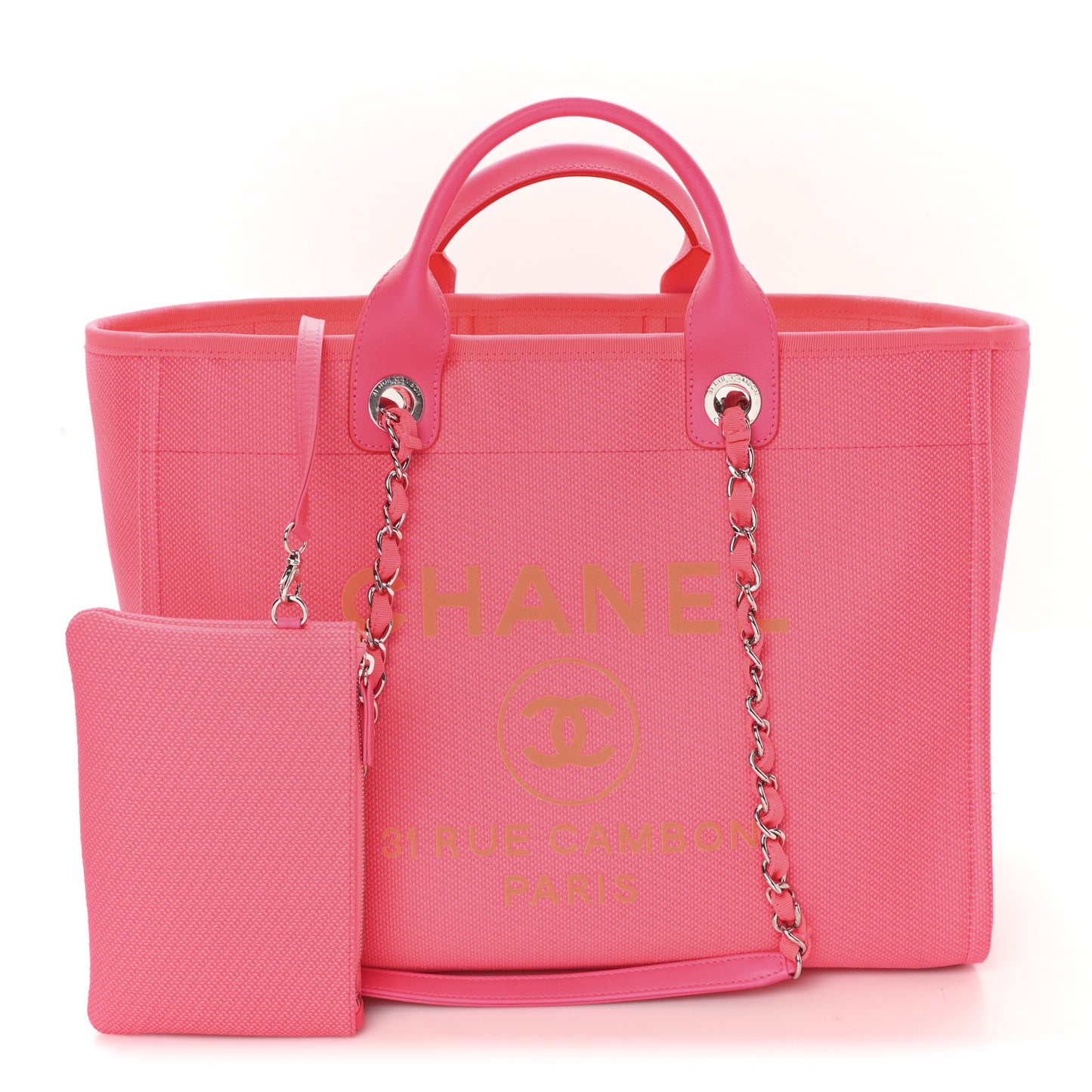 Mixed Fibers Calfskin Medium Deauville Tote Pink Orange