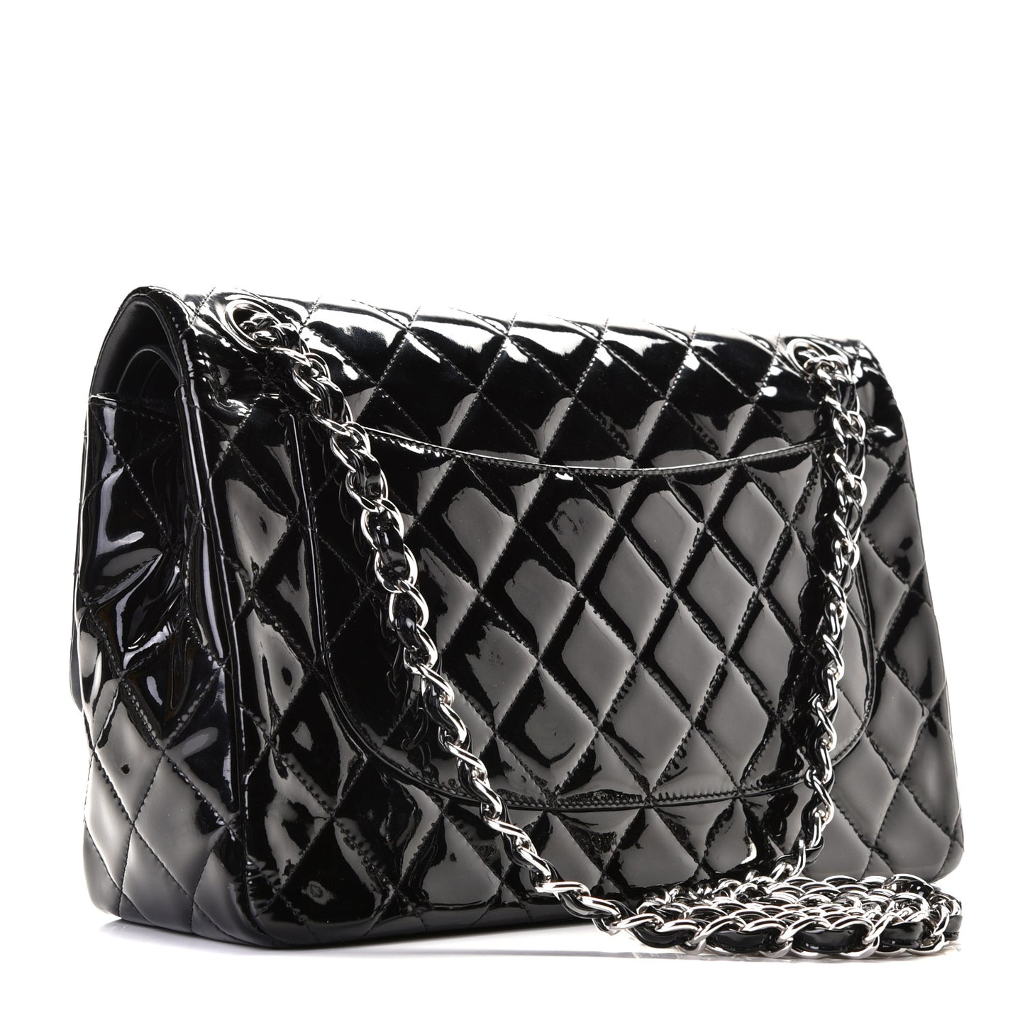 Patent Quilted Jumbo Double Flap Black